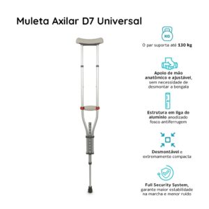 Muleta Axilar de Alumínio com Regulagem de Altura até 65 Kg D7 Dellamed